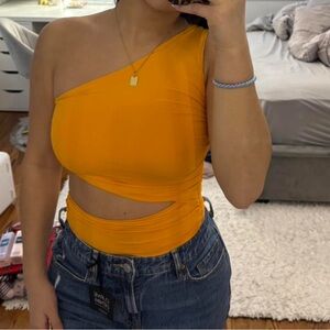 One-Shoulder Orange Cutout Top